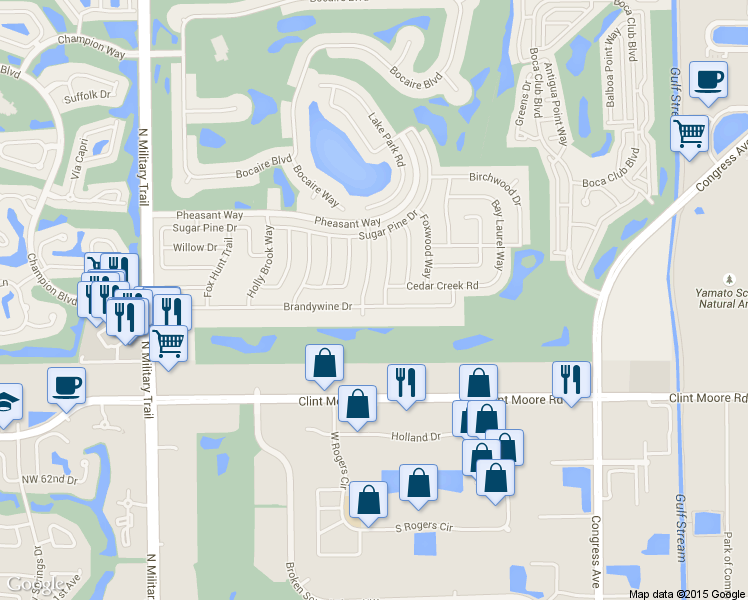 map of restaurants, bars, coffee shops, grocery stores, and more near 4435 Brandywine Dr in Boca Raton