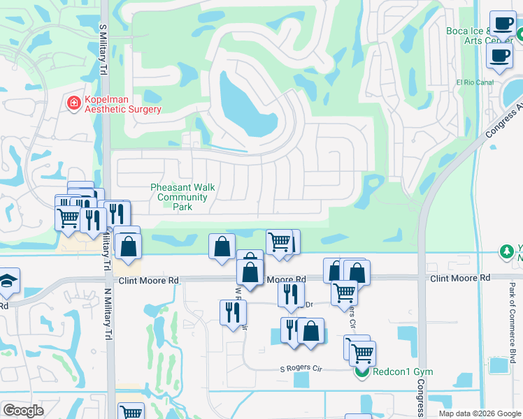 map of restaurants, bars, coffee shops, grocery stores, and more near 4449 Brandywine Drive in Boca Raton