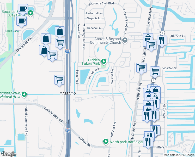map of restaurants, bars, coffee shops, grocery stores, and more near 7034 Northwest 3rd Avenue in Boca Raton