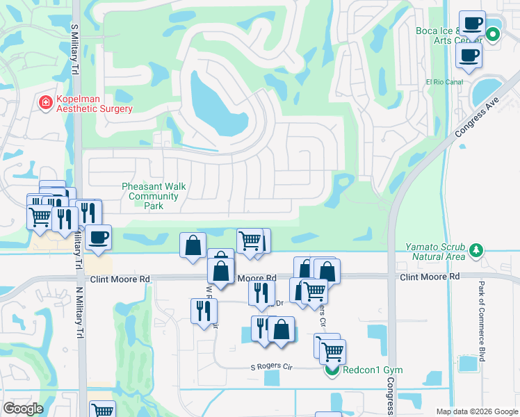 map of restaurants, bars, coffee shops, grocery stores, and more near 4359 Brandywine Drive in Boca Raton