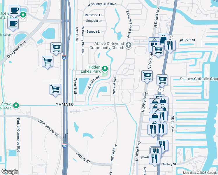 map of restaurants, bars, coffee shops, grocery stores, and more near 7055 Northwest 2nd Terrace in Boca Raton