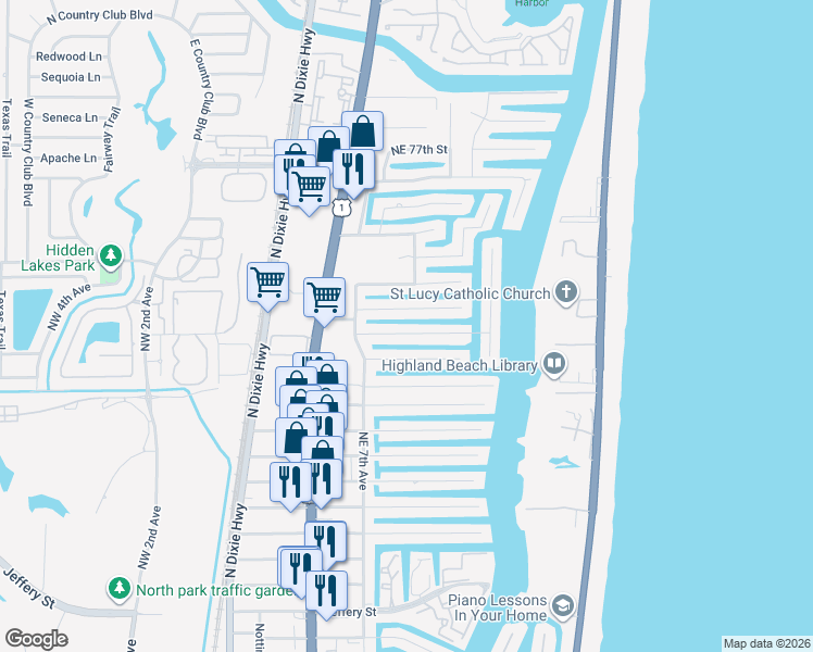 map of restaurants, bars, coffee shops, grocery stores, and more near 761 Northeast 70th Street in Boca Raton