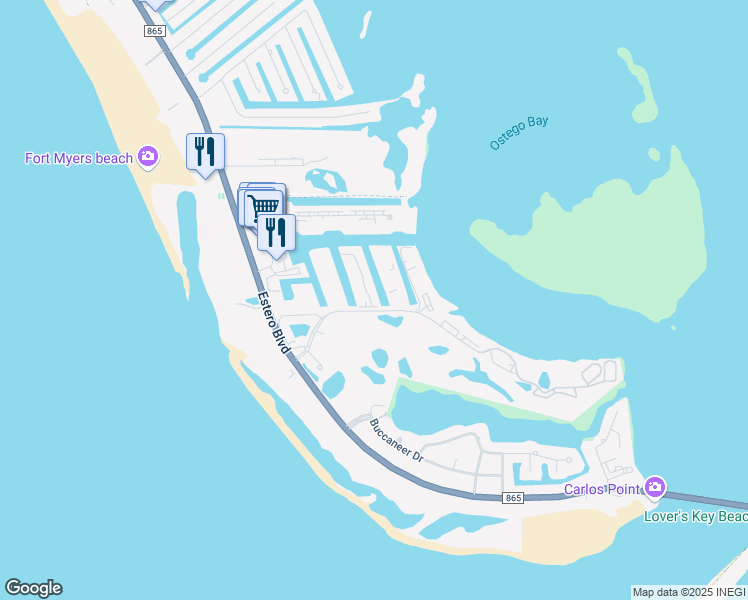 map of restaurants, bars, coffee shops, grocery stores, and more near 4401 Bay Beach Lane in Fort Myers Beach