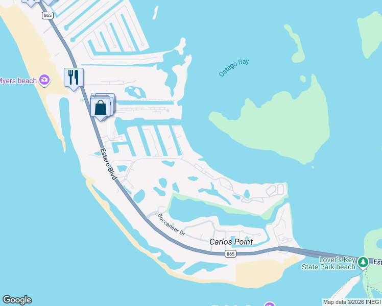 map of restaurants, bars, coffee shops, grocery stores, and more near 4253 Bay Beach Lane in Fort Myers Beach