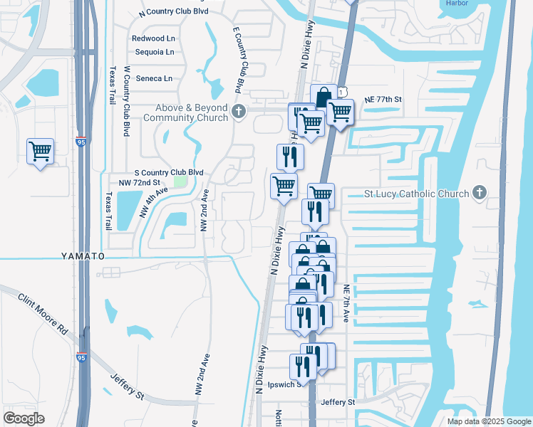 map of restaurants, bars, coffee shops, grocery stores, and more near 7020 Northwest Turtle Walk in Boca Raton