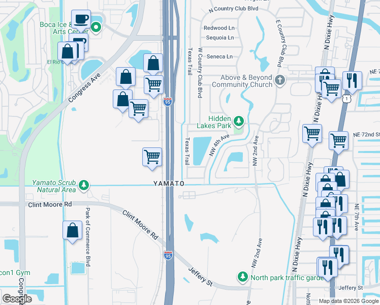 map of restaurants, bars, coffee shops, grocery stores, and more near 7080 Northwest 5th Avenue in Boca Raton
