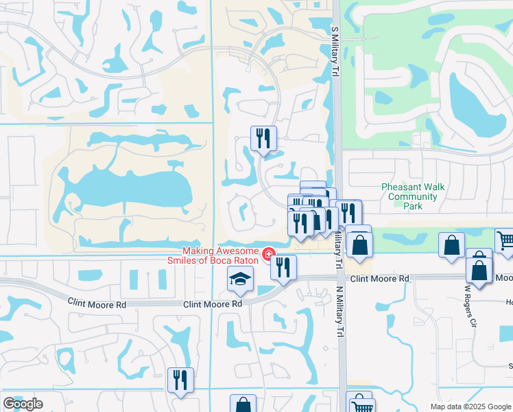 map of restaurants, bars, coffee shops, grocery stores, and more near 17746 Deauville Lane in Boca Raton