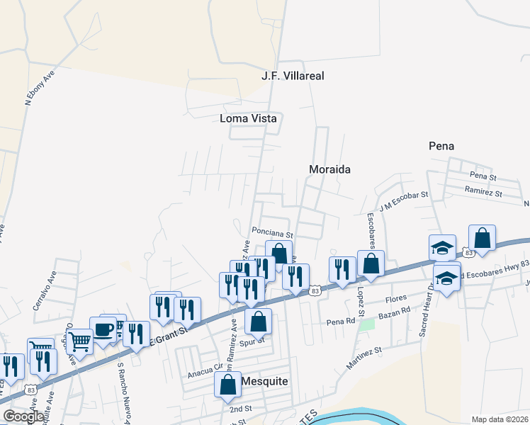 map of restaurants, bars, coffee shops, grocery stores, and more near 2701 Margarita Street in Roma