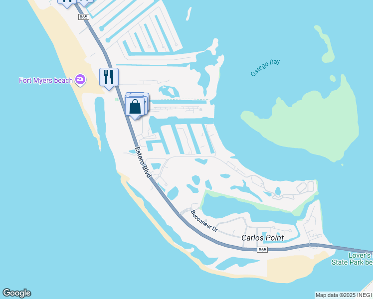 map of restaurants, bars, coffee shops, grocery stores, and more near 4491 Bay Beach Lane in Fort Myers Beach