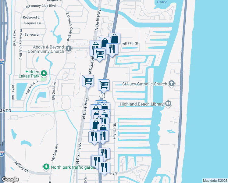 map of restaurants, bars, coffee shops, grocery stores, and more near 698 Northeast 70th Street in Boca Raton