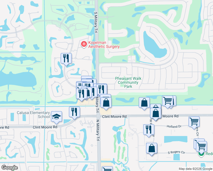 map of restaurants, bars, coffee shops, grocery stores, and more near 4963 Brandywine Drive in Boca Raton