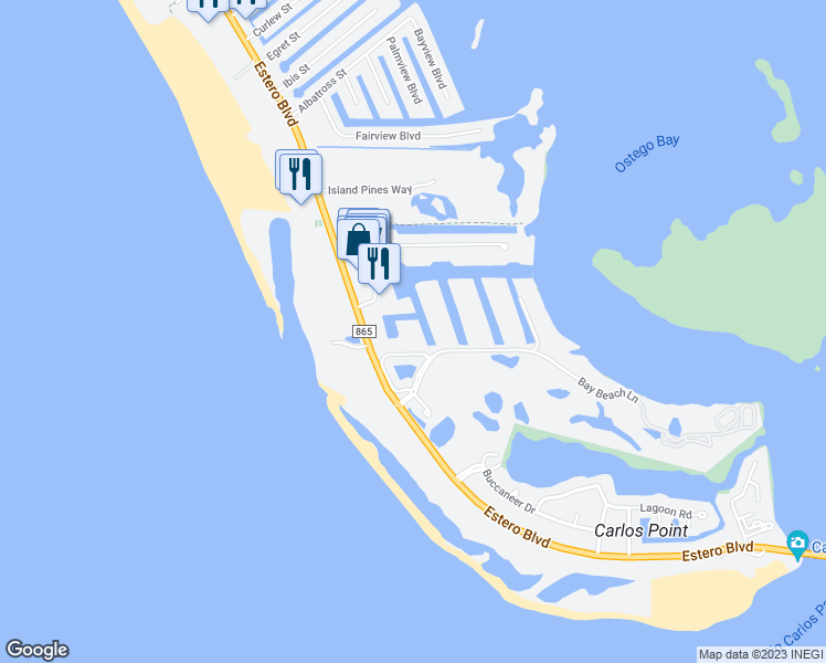 map of restaurants, bars, coffee shops, grocery stores, and more near 7225 Estero Boulevard in Fort Myers Beach