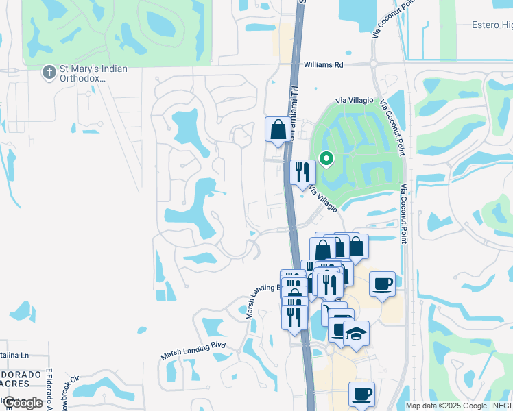 map of restaurants, bars, coffee shops, grocery stores, and more near 22220 Fountain Lakes Boulevard in Estero
