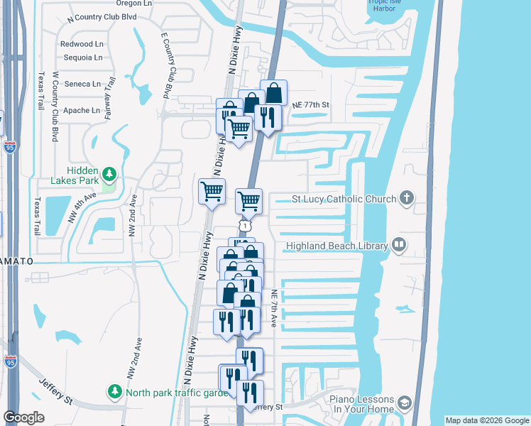map of restaurants, bars, coffee shops, grocery stores, and more near 698 Northeast 70th Street in Boca Raton