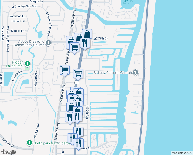 map of restaurants, bars, coffee shops, grocery stores, and more near 772 Northeast 71st Street in Boca Raton