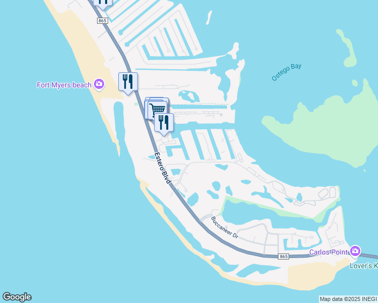 map of restaurants, bars, coffee shops, grocery stores, and more near 4591 Bay Beach Lane in Fort Myers Beach