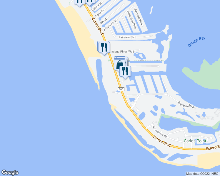 map of restaurants, bars, coffee shops, grocery stores, and more near 7330 Estero Boulevard in Fort Myers Beach