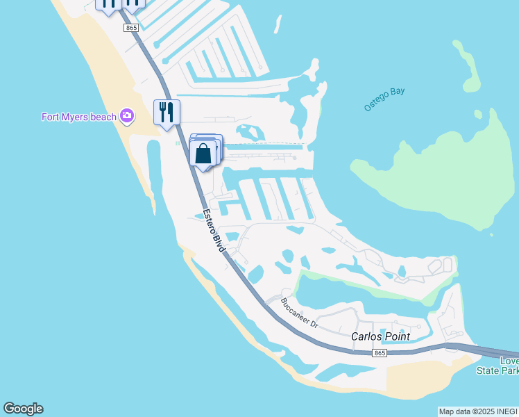 map of restaurants, bars, coffee shops, grocery stores, and more near 4591 Bay Beach Lane in Fort Myers Beach
