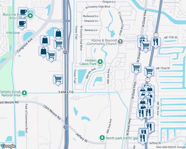 map of restaurants, bars, coffee shops, grocery stores, and more near 7034 Northwest 3rd Avenue in Boca Raton