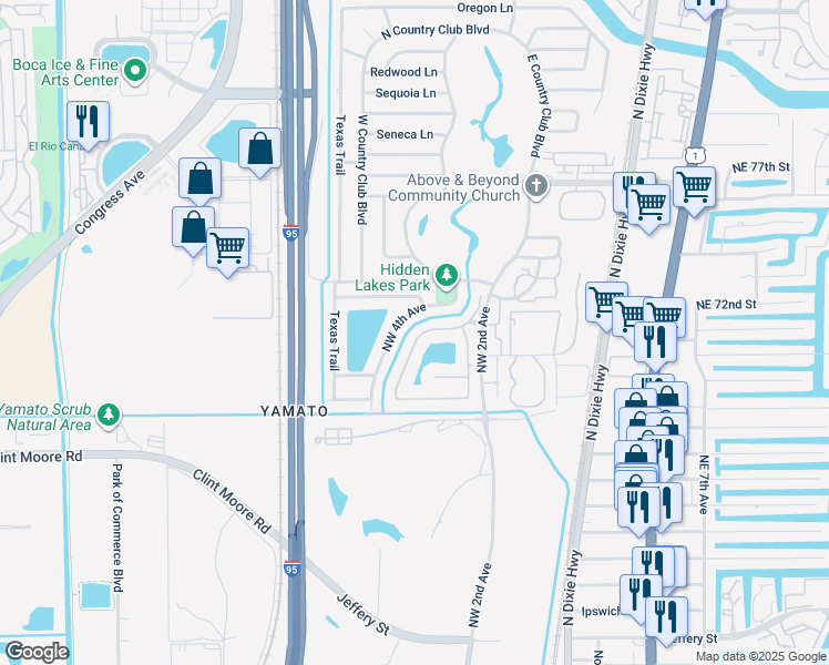 map of restaurants, bars, coffee shops, grocery stores, and more near 7039 Northwest 3rd Avenue in Boca Raton