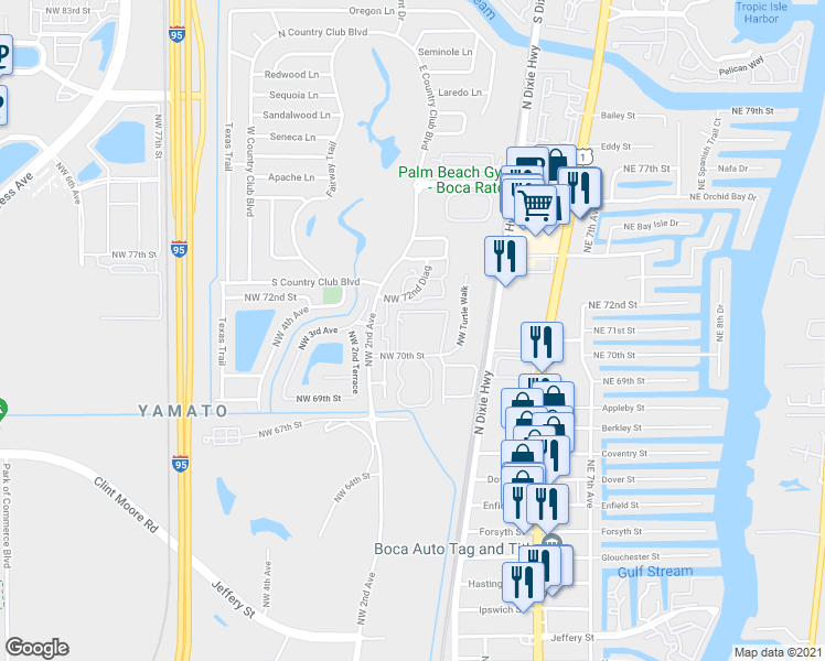 map of restaurants, bars, coffee shops, grocery stores, and more near 149 Northwest 70th Street in Boca Raton