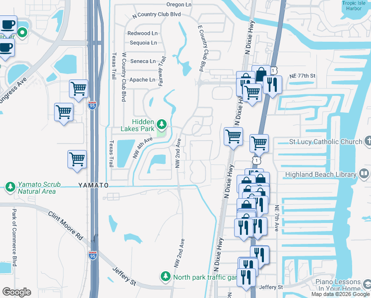 map of restaurants, bars, coffee shops, grocery stores, and more near 101 Northwest 70th Street in Boca Raton