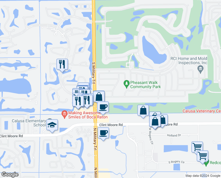 map of restaurants, bars, coffee shops, grocery stores, and more near 4855 Acorn Drive in Boca Raton