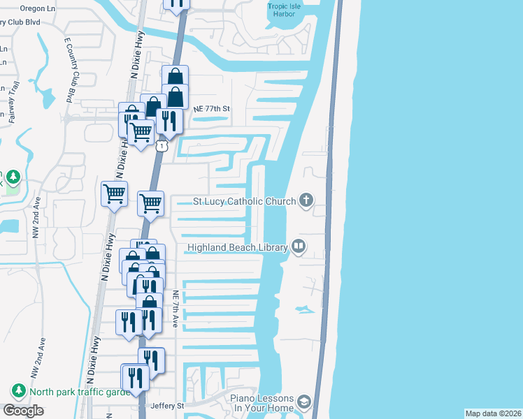 map of restaurants, bars, coffee shops, grocery stores, and more near 7020 Northeast 8th Drive in Boca Raton