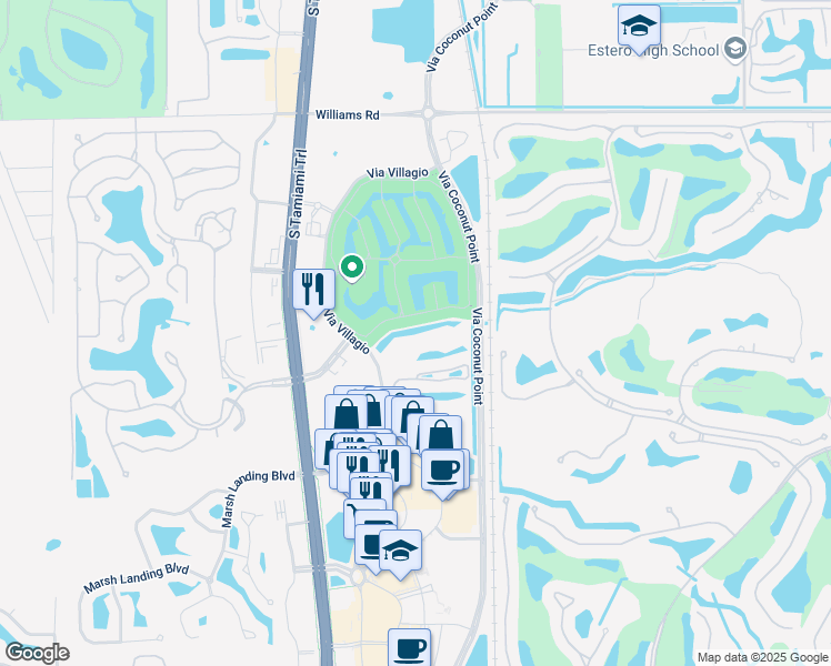 map of restaurants, bars, coffee shops, grocery stores, and more near 8761 Piazza Del Lago Circle in Estero