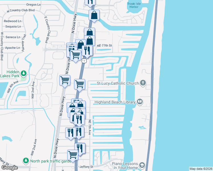 map of restaurants, bars, coffee shops, grocery stores, and more near 816 Northeast 72nd Street in Boca Raton