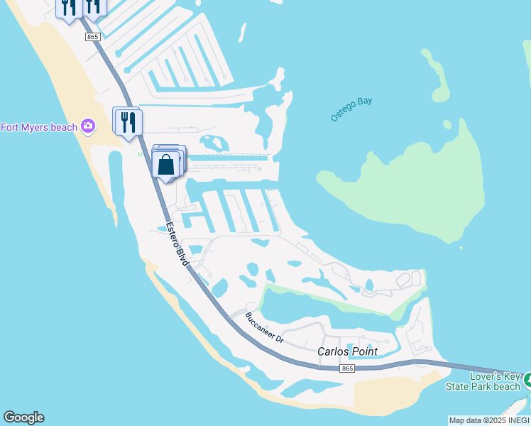 map of restaurants, bars, coffee shops, grocery stores, and more near 4355 Bay Beach Lane in Fort Myers Beach