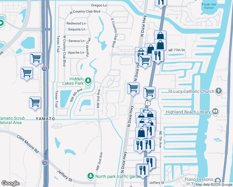 map of restaurants, bars, coffee shops, grocery stores, and more near 65 Northwest 72nd Diagonal in Boca Raton
