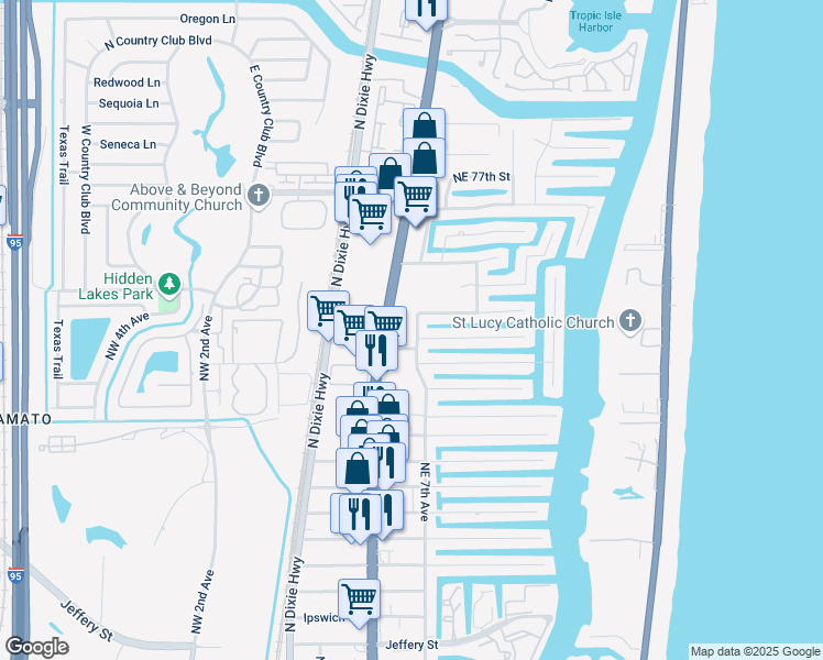 map of restaurants, bars, coffee shops, grocery stores, and more near 7199 Northeast 7th Avenue in Boca Raton