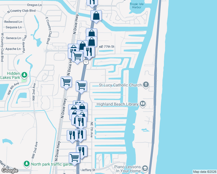map of restaurants, bars, coffee shops, grocery stores, and more near 816 Northeast 72nd Street in Boca Raton