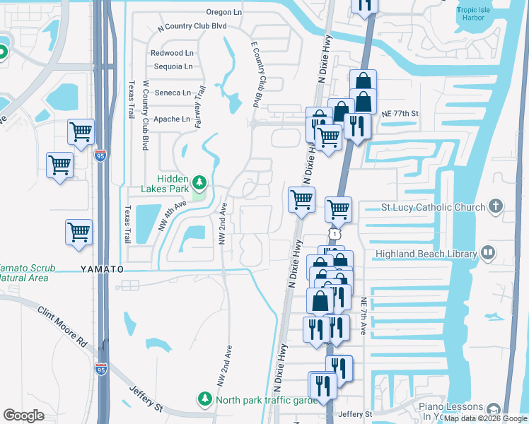 map of restaurants, bars, coffee shops, grocery stores, and more near 65 Northwest 72nd Diagonal in Boca Raton