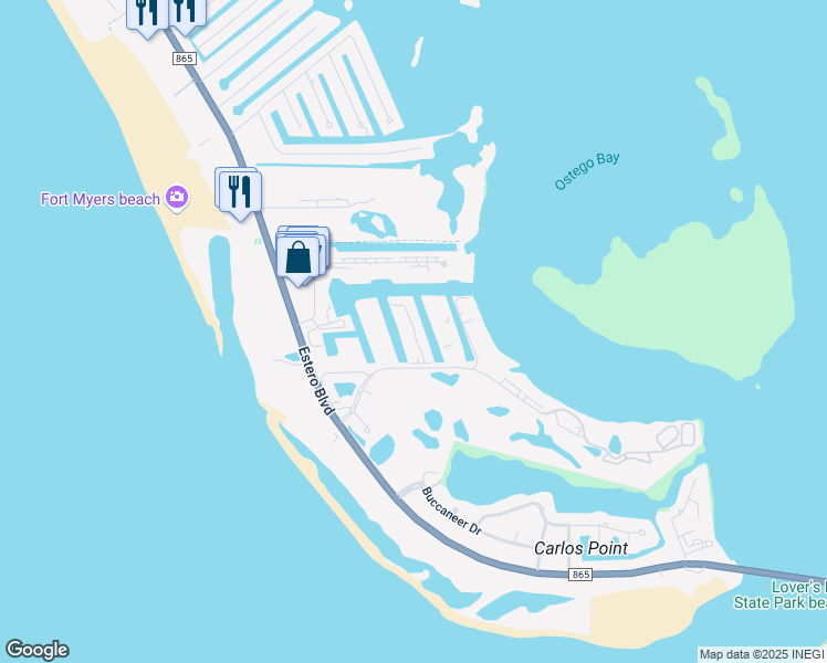 map of restaurants, bars, coffee shops, grocery stores, and more near 4431 Bay Beach Lane in Fort Myers Beach