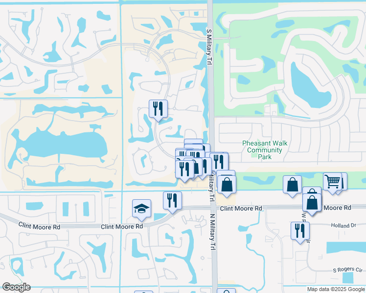 map of restaurants, bars, coffee shops, grocery stores, and more near 5153 Lake Catalina Drive in Boca Raton