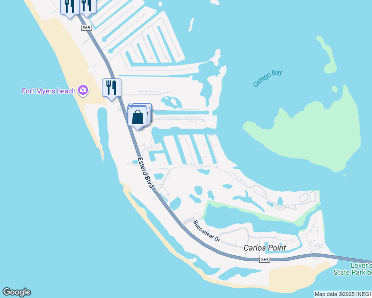 map of restaurants, bars, coffee shops, grocery stores, and more near 4431 Bay Beach Lane in Fort Myers Beach