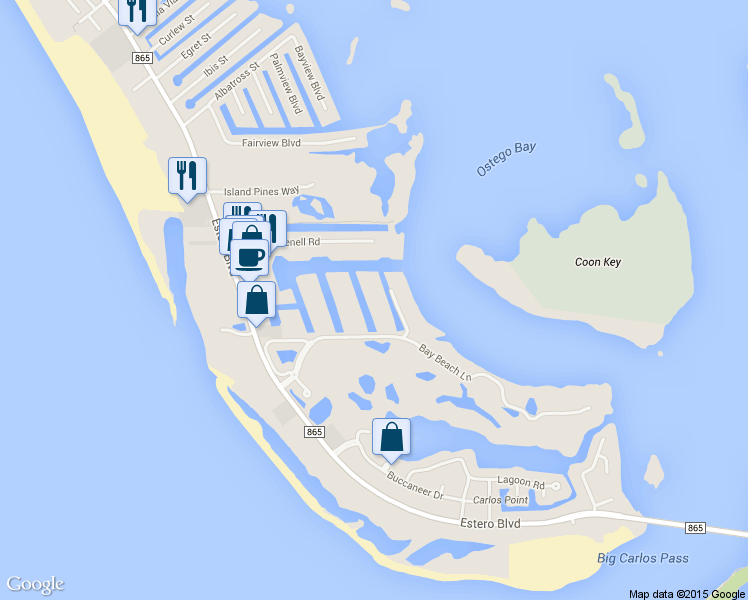 map of restaurants, bars, coffee shops, grocery stores, and more near 4355 Bay Beach Lane in Fort Myers Beach