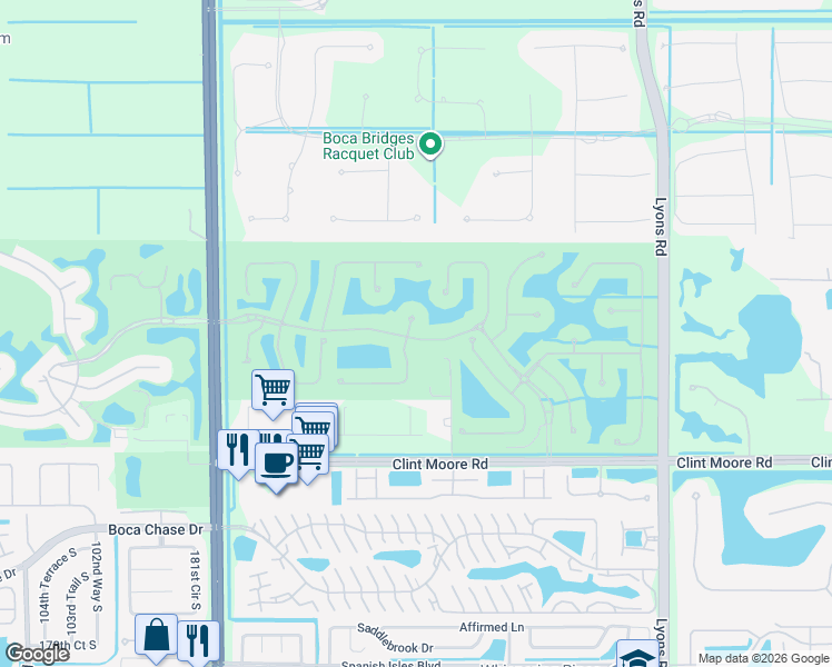 map of restaurants, bars, coffee shops, grocery stores, and more near 17690 Lomond Court in Boca Raton