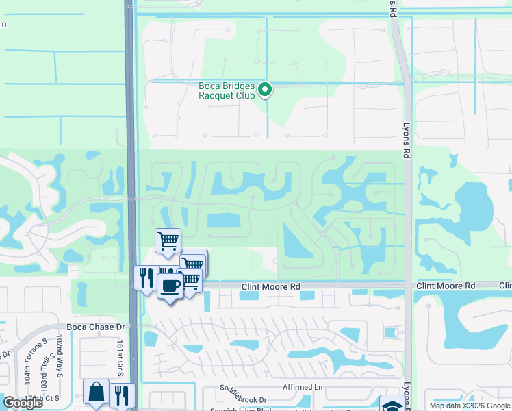 map of restaurants, bars, coffee shops, grocery stores, and more near 17690 Lomond Court in Boca Raton
