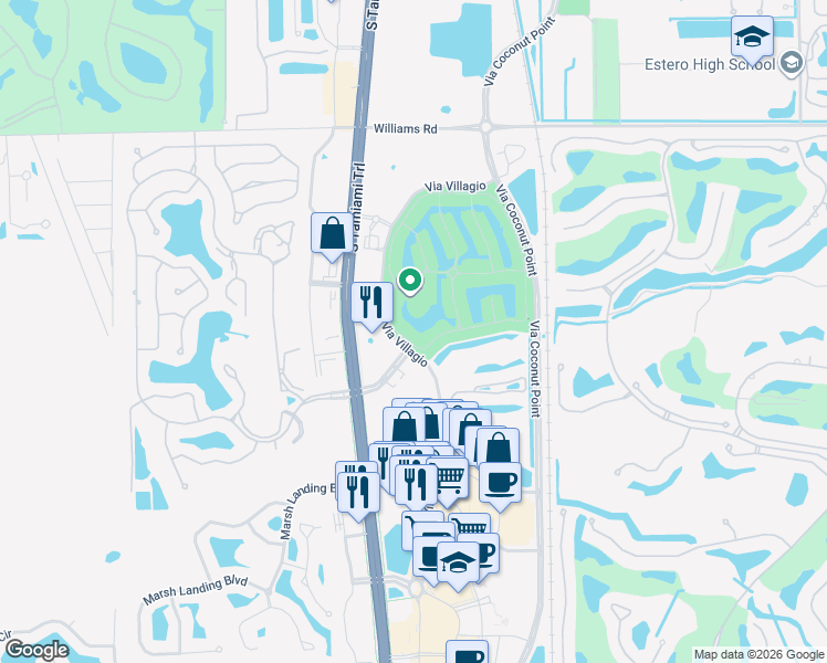 map of restaurants, bars, coffee shops, grocery stores, and more near 8524 Via Lungomare Circle in Estero
