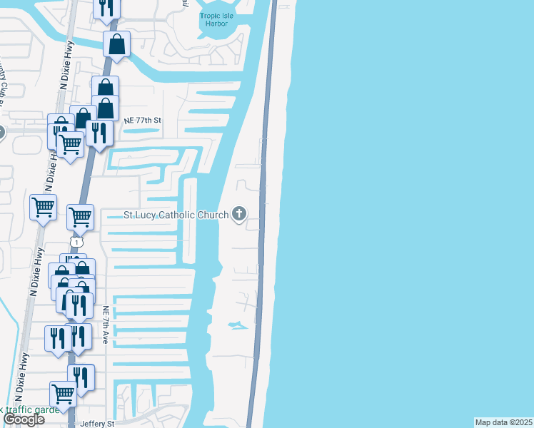map of restaurants, bars, coffee shops, grocery stores, and more near 3419 South Ocean Boulevard in Highland Beach