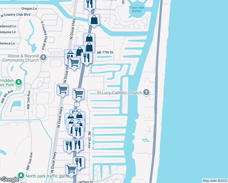map of restaurants, bars, coffee shops, grocery stores, and more near 852 Northeast 72nd Street in Boca Raton
