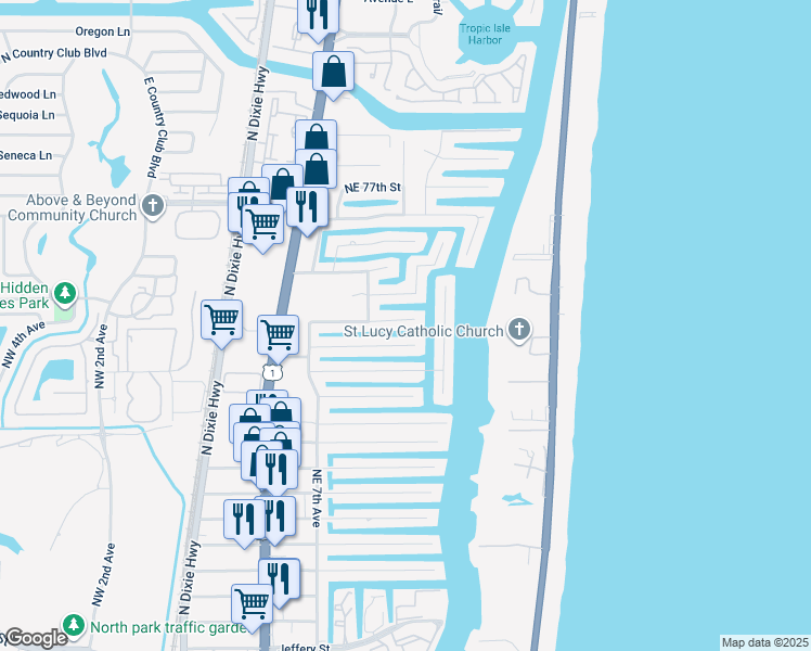 map of restaurants, bars, coffee shops, grocery stores, and more near 852 Northeast 72nd Street in Boca Raton