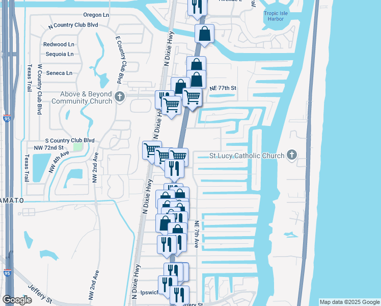 map of restaurants, bars, coffee shops, grocery stores, and more near 7199 Northeast 7th Avenue in Boca Raton