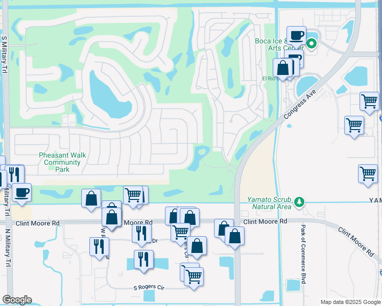 map of restaurants, bars, coffee shops, grocery stores, and more near 4120 Cedar Creek Road in Boca Raton