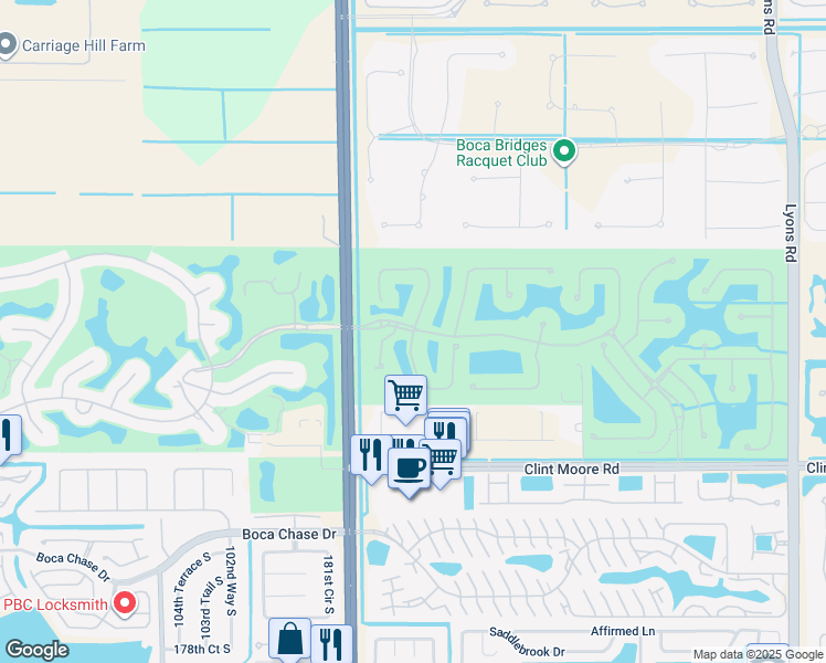 map of restaurants, bars, coffee shops, grocery stores, and more near 17719 Villa Club Way in Boca Raton