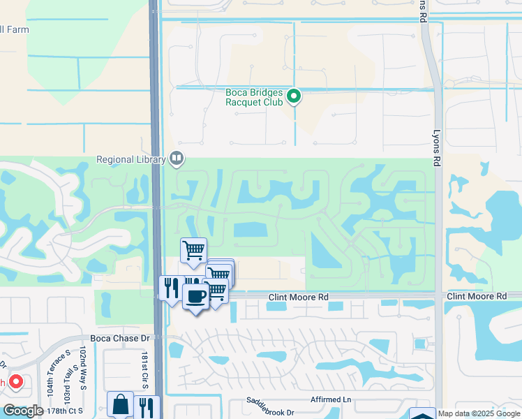 map of restaurants, bars, coffee shops, grocery stores, and more near 9597 Bridgebrook Drive in Boca Raton