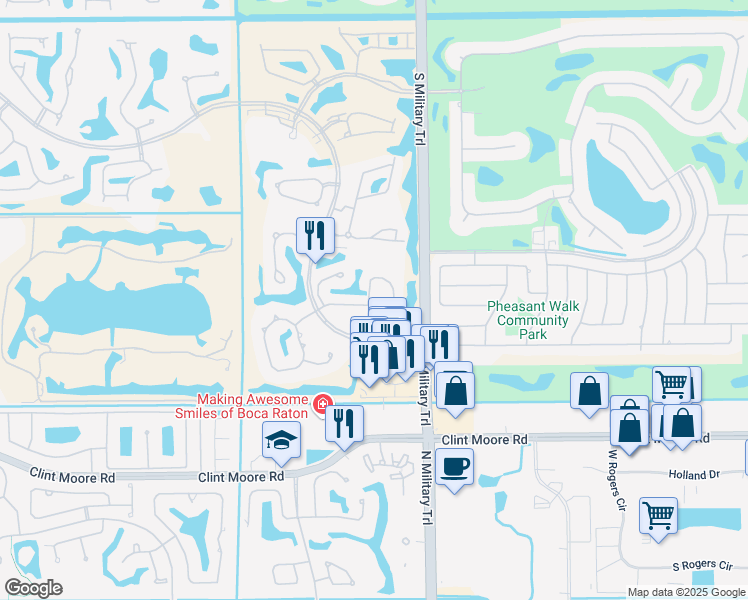 map of restaurants, bars, coffee shops, grocery stores, and more near 5153 Lake Catalina Drive in Boca Raton